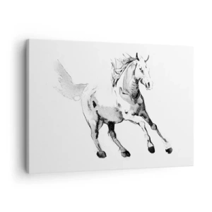 Tablou pe pânză Canvas - Schiță a unui cal în galop în nuanțe de alb și negru - 70x50cm - Suflet neîmblânzit - Decorațiune modernă pentru perete pentru living și dormitor ARTTOR