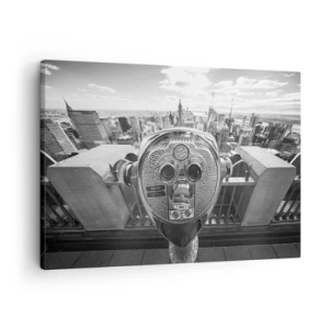 Tablou pe pânză Canvas - Vedere monocromă prin telescop a panoramei orașului - 70x50cm - Orașul de deasupra orașelor - Decorațiune modernă pentru perete pentru living și dormitor ARTTOR