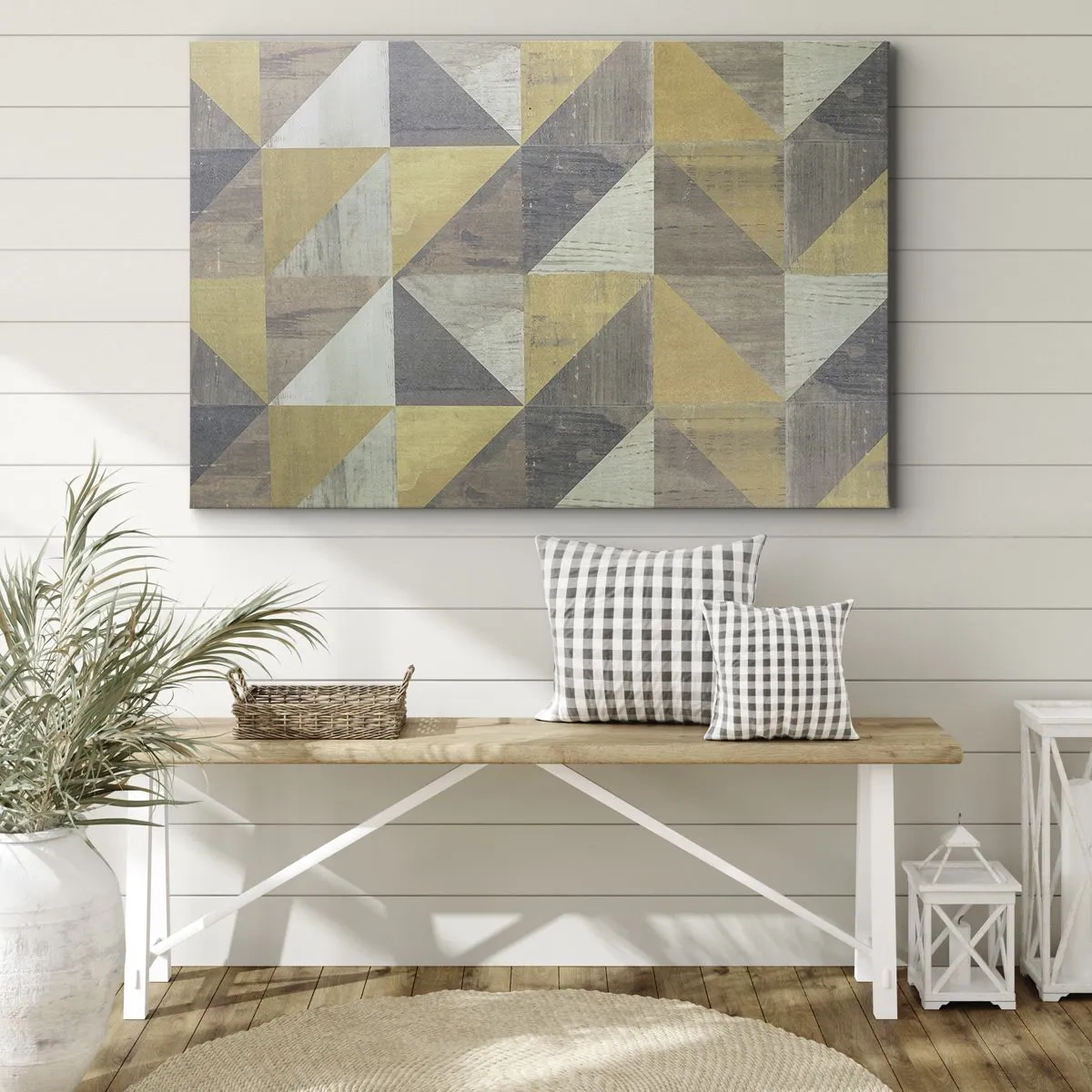 Tablou pe pânză Canvas - Compoziție geometrică a triunghiurilor în nuanțe pământii - 70x50cm - La unghiul triunghiului - Decorațiune modernă pentru perete pentru living și dormitor ARTTOR
