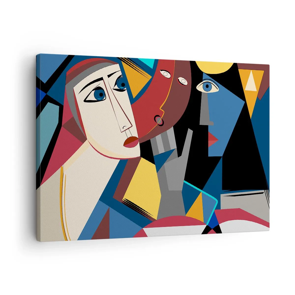 Tablou pe pânză Canvas - Fețe cubiste în culori intense - 70x50cm - Discuția cubiștilor - Decorațiune modernă pentru perete pentru living și dormitor ARTTOR