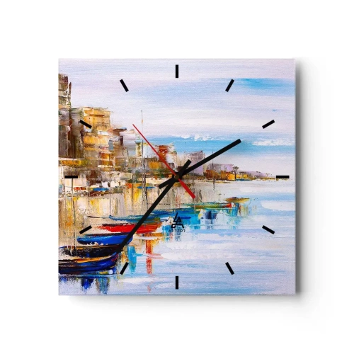 Ceas de perete - Ceas pe sticlă - Port urban multicolor - 40x40 cm