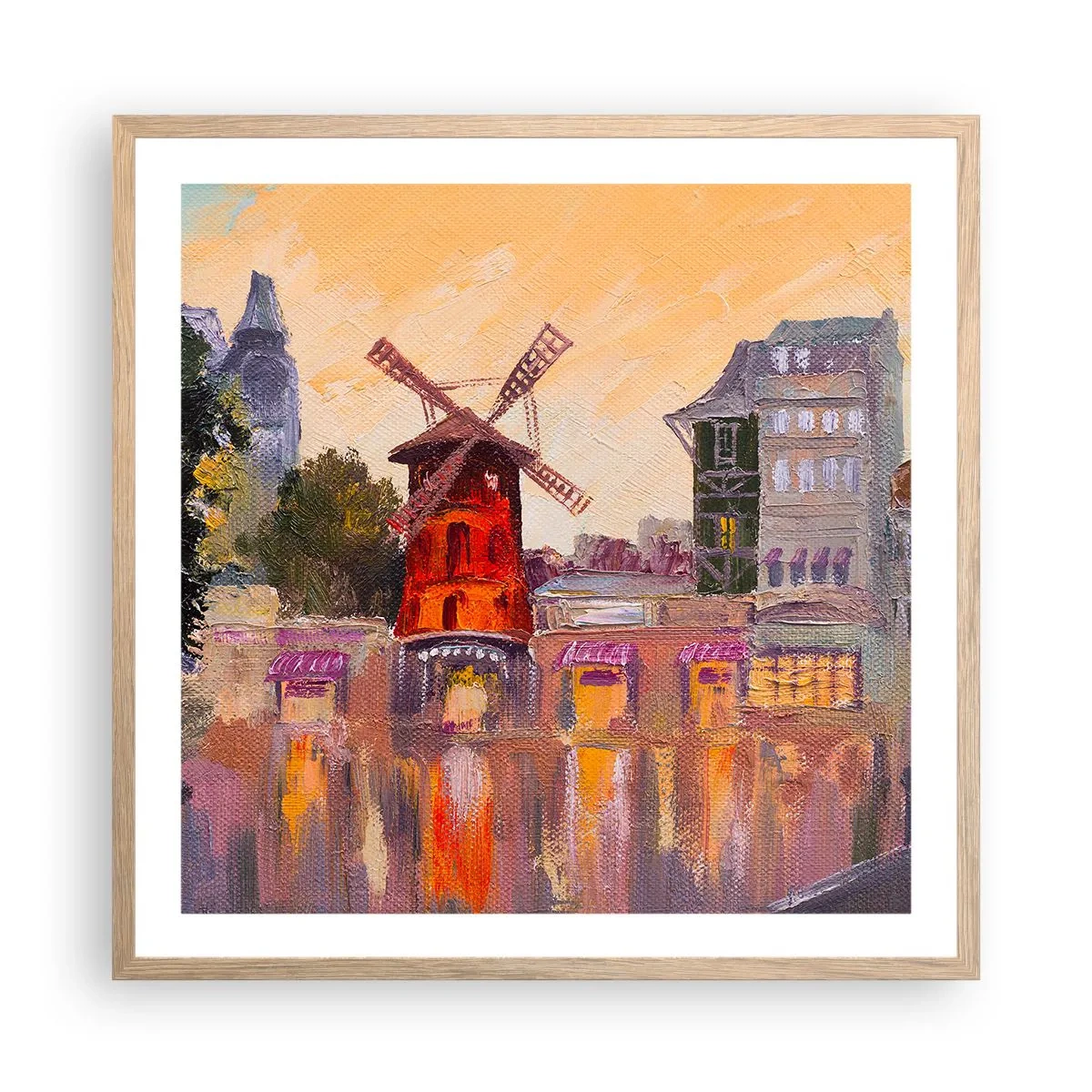 Poster în ramă de stejar deschis - Icoane pariziene - Moulin Rouge - 60x60 cm
