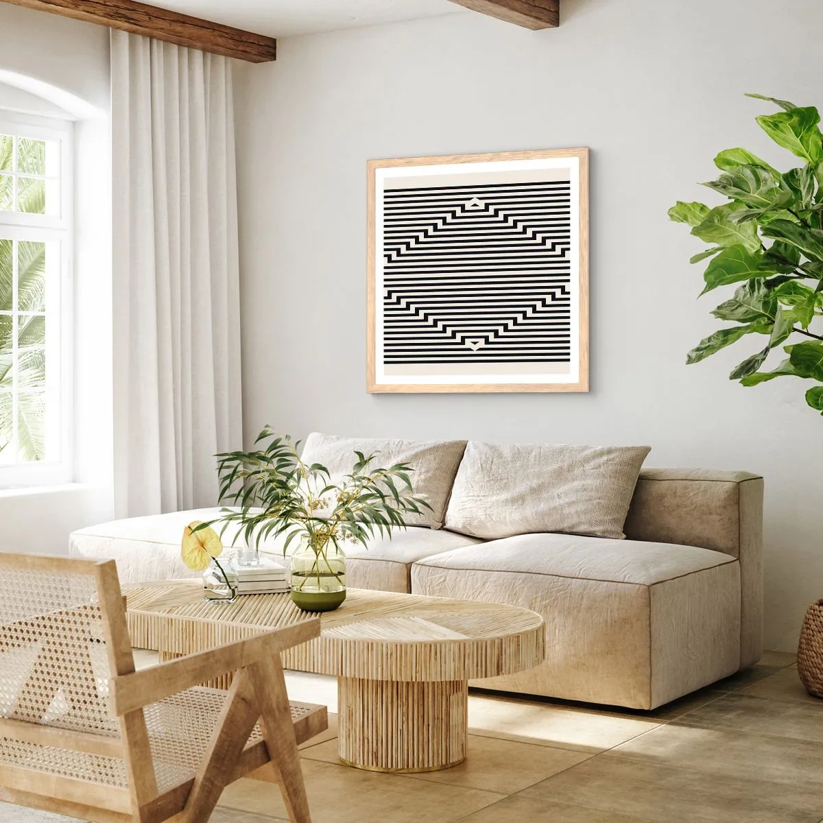 Poster în ramă de stejar deschis - Iluzie geometrică - 40x40 cm