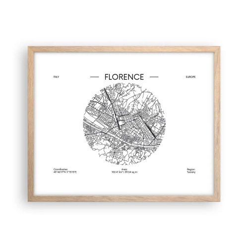 Poster în ramă de stejar deschis - Anatomia Florenței - 50x40 cm