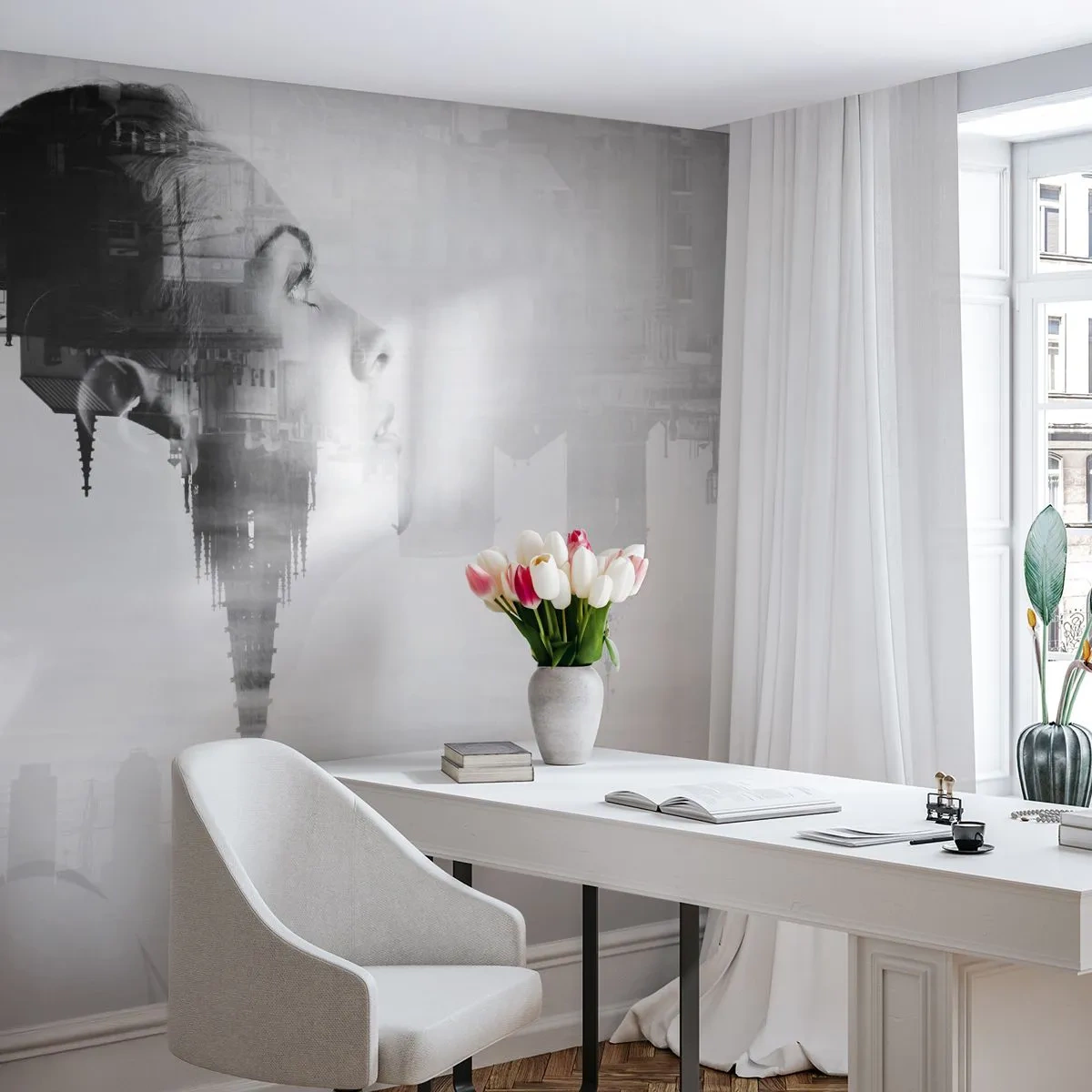 Tapet Autoadeziv Deluxe Sticker - Pe ambele părți ale geamului - Abstracția, Chipul de femeie, Arhitectură - 250x175 cm