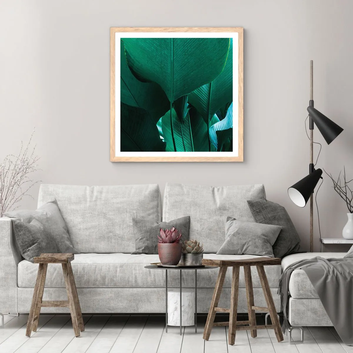 Poster în ramă de stejar deschis - Cu frunza la lumină - 50x50 cm