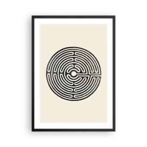 Poster în ramă neagră - Un labirint minimalist alb-negru pe un fundal deschis. - 50x70cm - Ordine secretă - Decorațiune modernă pentru perete pentru living și dormitor ARTTOR