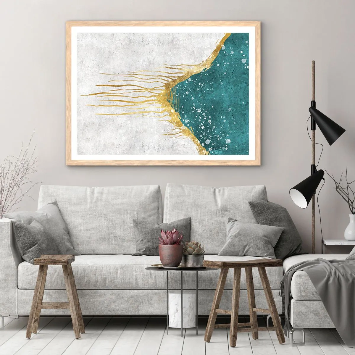 Poster în ramă de stejar deschis - Mareea de aur - 100x70 cm