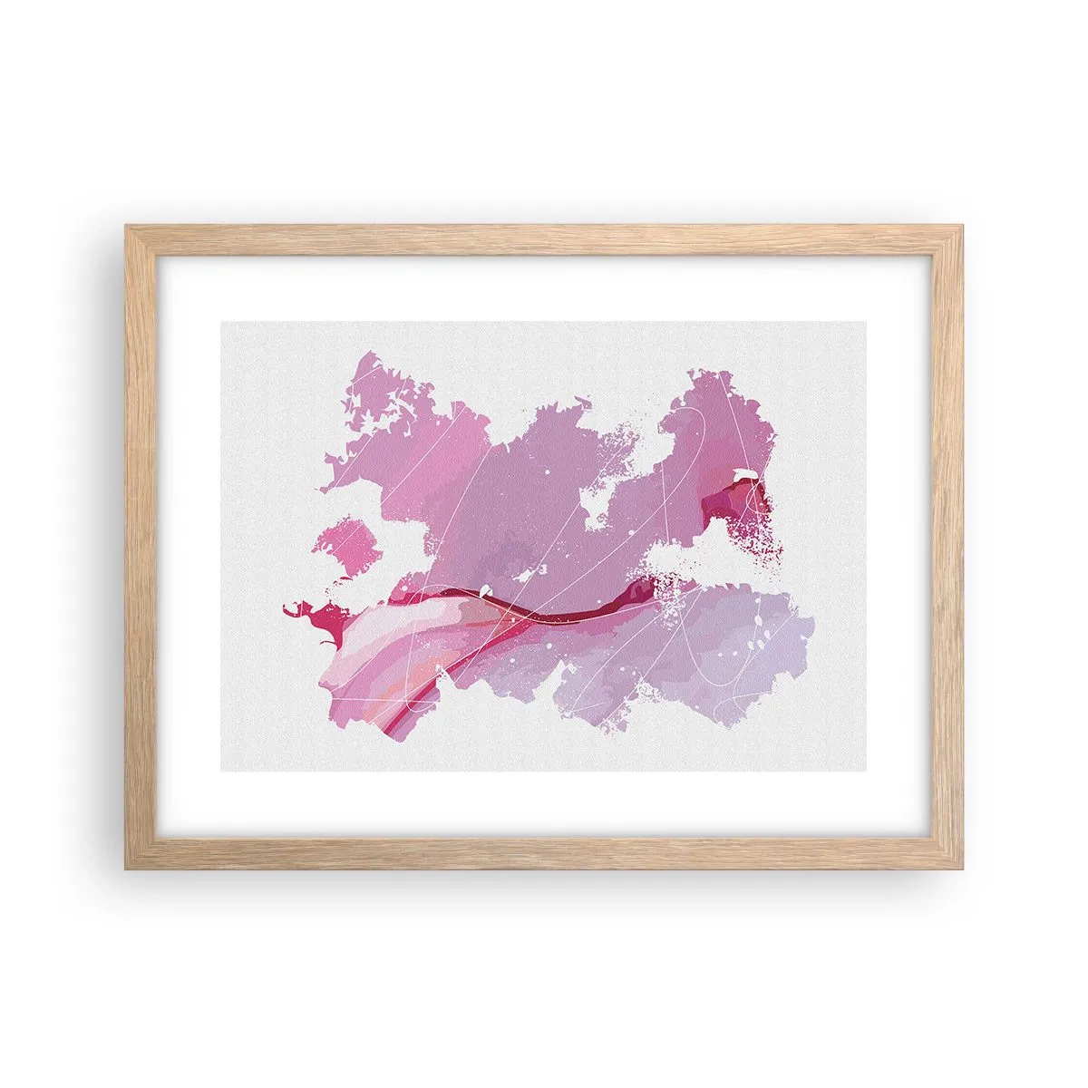 Poster în ramă de stejar deschis - Harta unei lumi roz - 40x30 cm