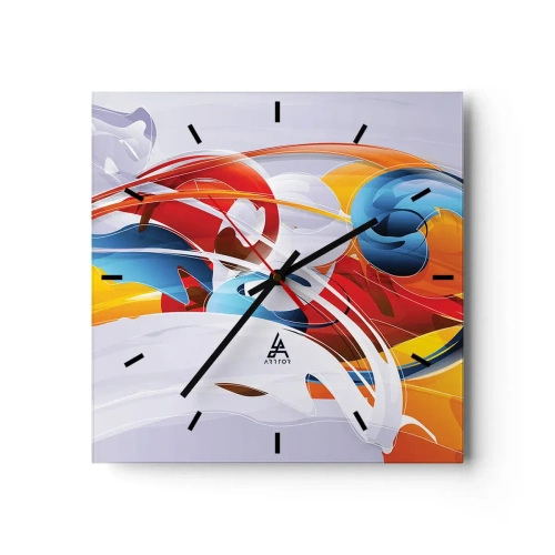 Ceas de perete - Ceas pe sticlă - Dansul elementelor - 30x30 cm