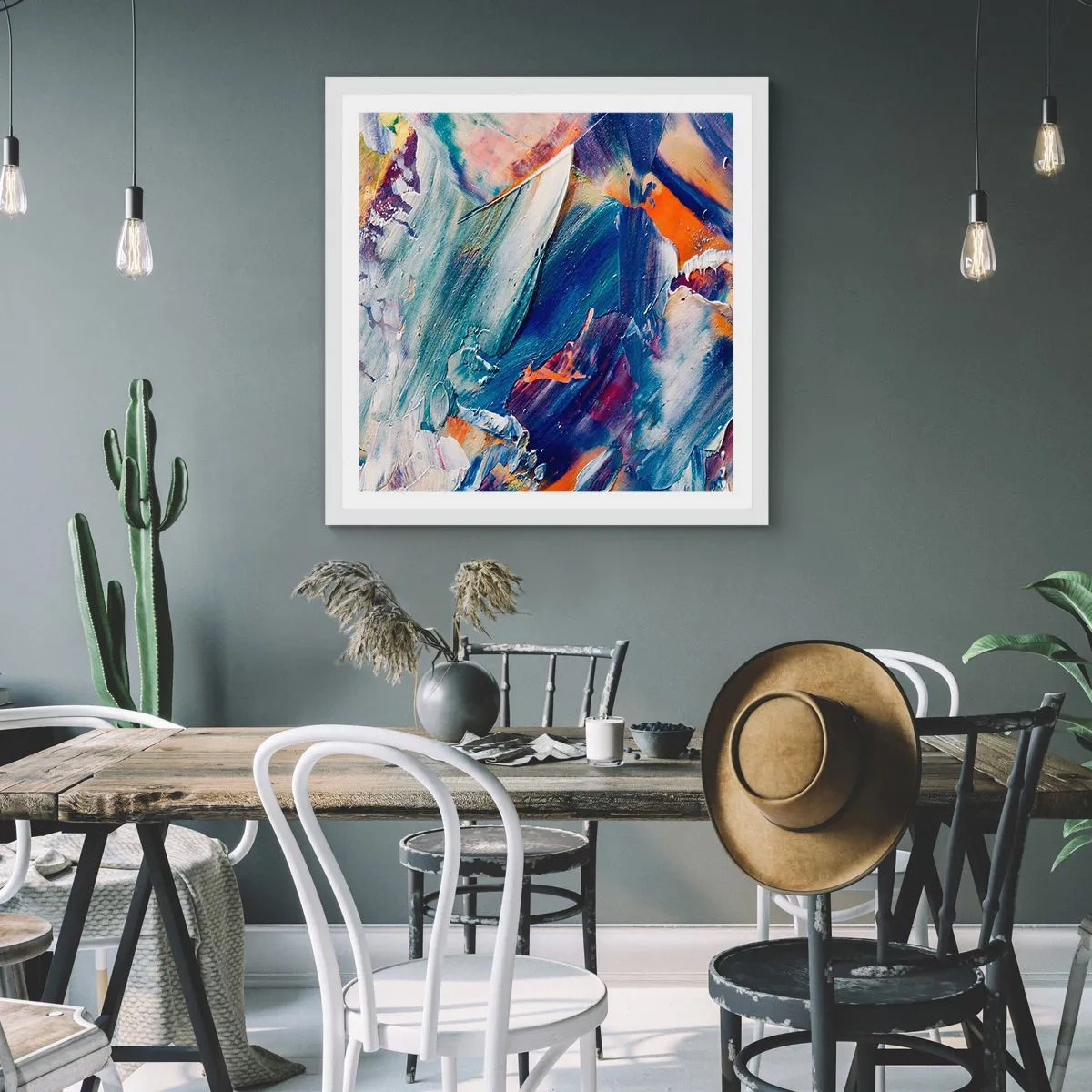 Poster în ramă albă - Confuzie de culori - 40x40 cm