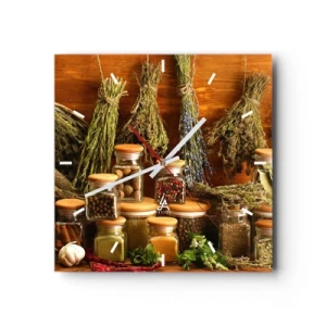 Ceas de perete - Ceas pe sticlă - Vrăjitorie de bucătărie - 40x40 cm