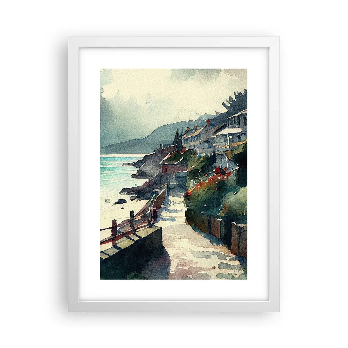 Poster în ramă albă - Orășel mediteraneean - 30x40 cm