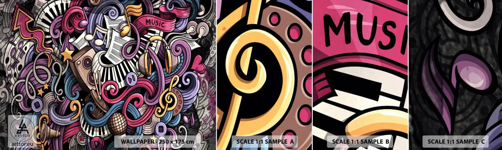 Mostră tapet autocolant Deluxe Sticker - Melodie complicată - Muzică, mural, Graffiti - 100x30 cm