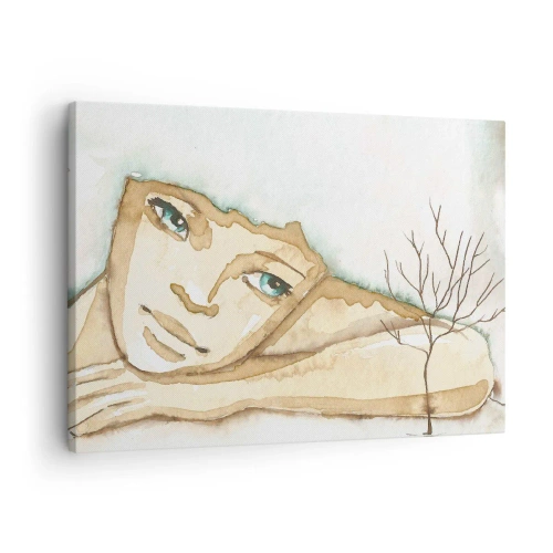 Tablou pe pânză Canvas - Portret artistic al unei femei în culori pastelate - 70x50cm - Copacul poeziei crește din tăcere - Decorațiune modernă pentru perete pentru living și dormitor ARTTOR