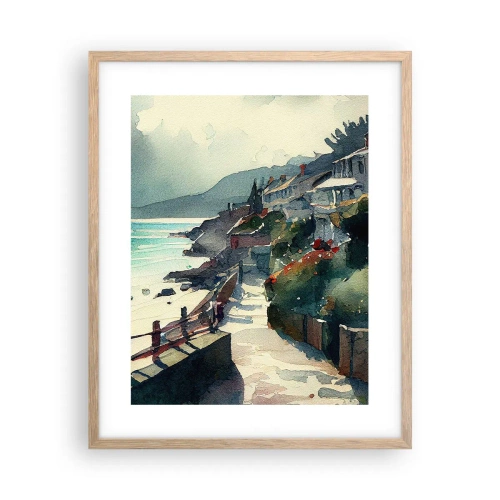 Poster în ramă de stejar deschis - Orășel mediteraneean - 40x50 cm