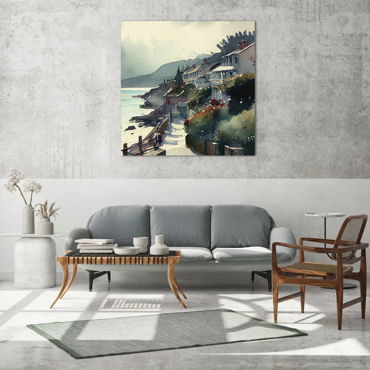 Tablou pe sticlă - Orășel mediteraneean - 40x40 cm