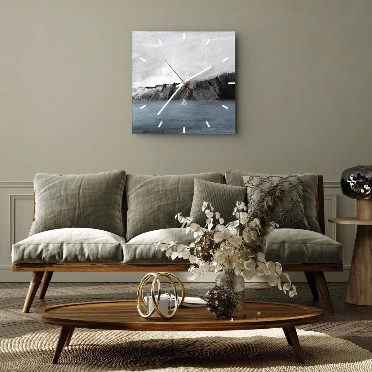 Ceas de perete - Ceas pe sticlă - Apă - pământ: lupta elementelor - 40x40 cm