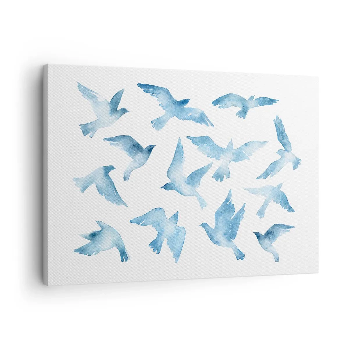 Tablou pe pânză Canvas - O acuarelă subtilă înfățișând păsări în zbor - 70x50cm - Păsări albastre - Decorațiune modernă pentru perete pentru living și dormitor ARTTOR