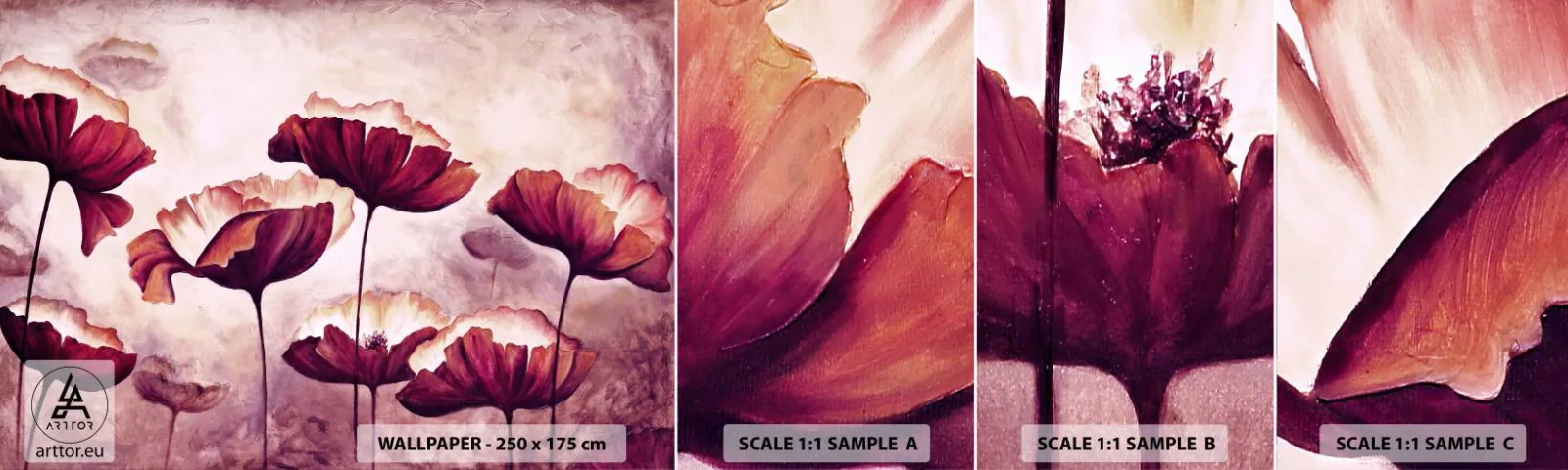 Mostră de Tapet Standard Eco - Fulgi roșii și albi - Abstracția, Flori, Bucată - 100x30 cm