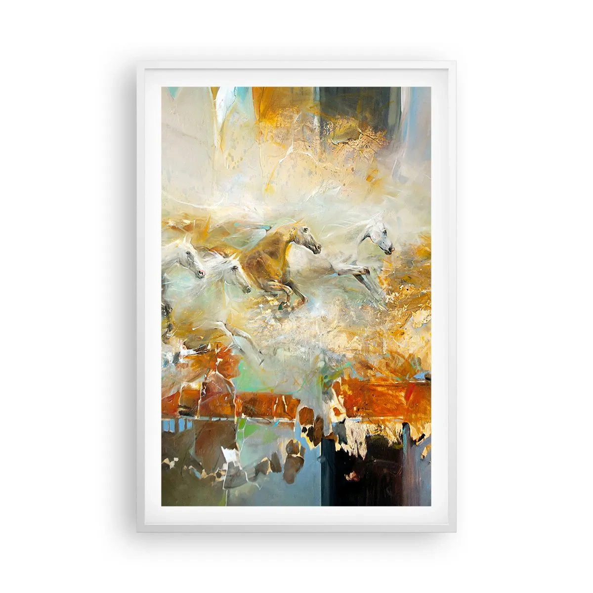 Poster în ramă albă - Galopând prin lumină - 61x91 cm