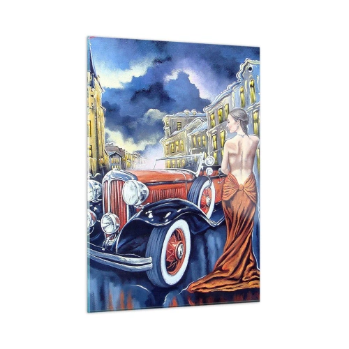 Tablou pe sticlă - Nocturne în albastru și coral - 50x70 cm