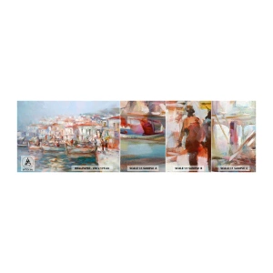 Mostră de Tapet Standard Eco - Vacanță pastelată - Oras port, Arhitectură, Barca de pescuit - 100x30 cm