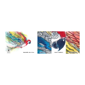 Mostră tapet autocolant Deluxe Sticker - Trăiește în culori - Pasăre, Papagal, Pene colorate - 100x30 cm