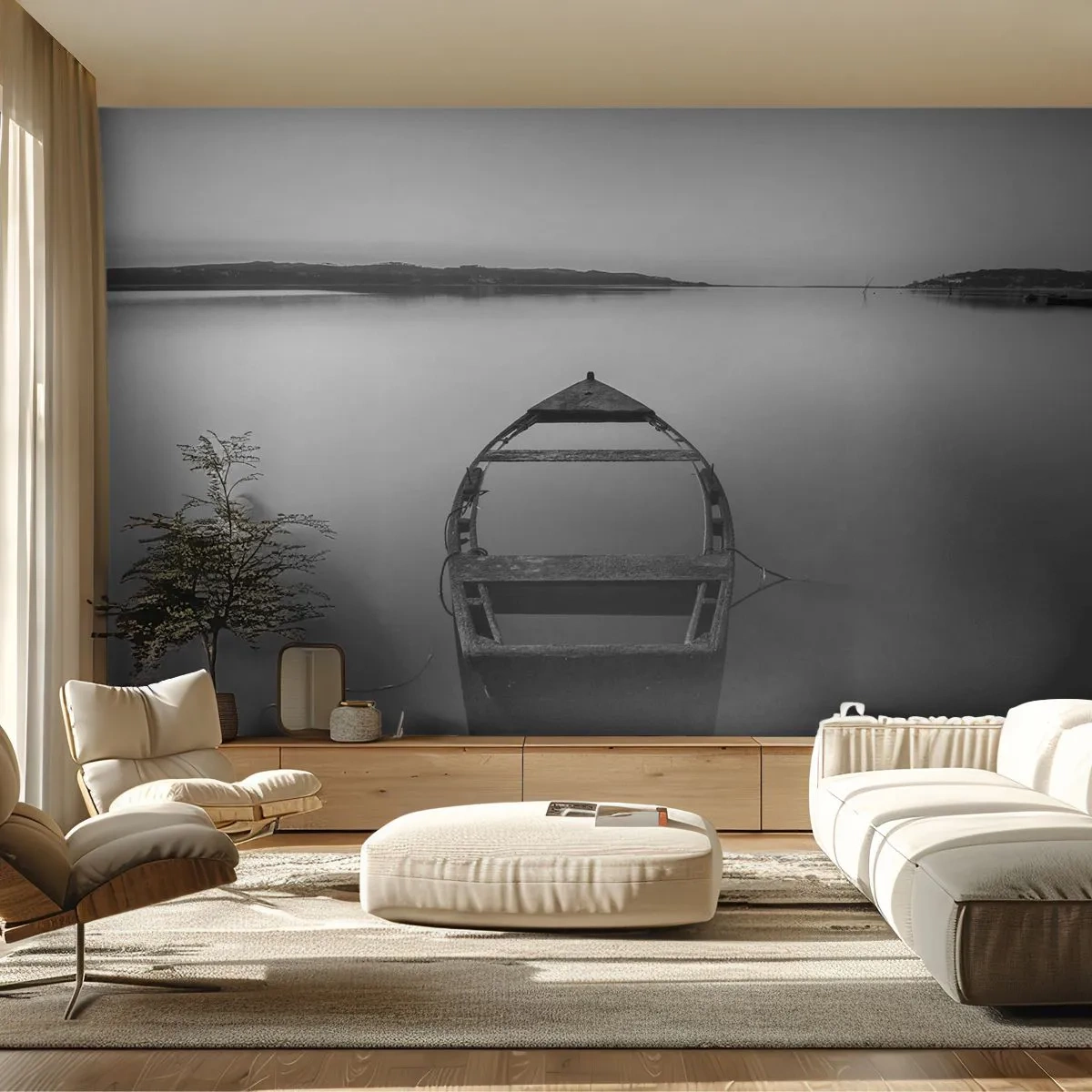 Tapet Premium Sand - Dor și melancolie - Peisaj, Lac, Barcă - 100x70 cm