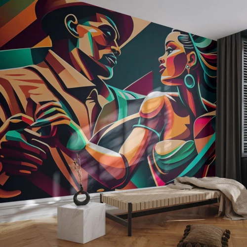 Tapet Premium Canvas - În ritmul inimii - Cubism, Cuplu, Dans - 250x175 cm
