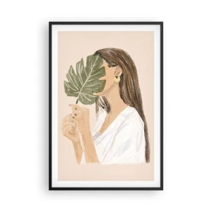 Poster în ramă neagră - Portret misterios cu un evantai - 61x91 cm