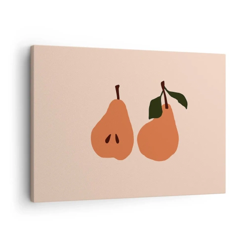 Tablou pe pânză Canvas - O ilustrație minimalistă a două pere pe un fundal bej. - 70x50cm - Dulceața în sine - Decorațiune modernă pentru perete pentru living și dormitor ARTTOR