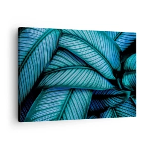 Tablou pe pânză Canvas - O fotografie de prim-plan a frunzelor turcoaz cu detalii vii. - 70x50cm - Linii de viață - Decorațiune modernă pentru perete pentru living și dormitor ARTTOR