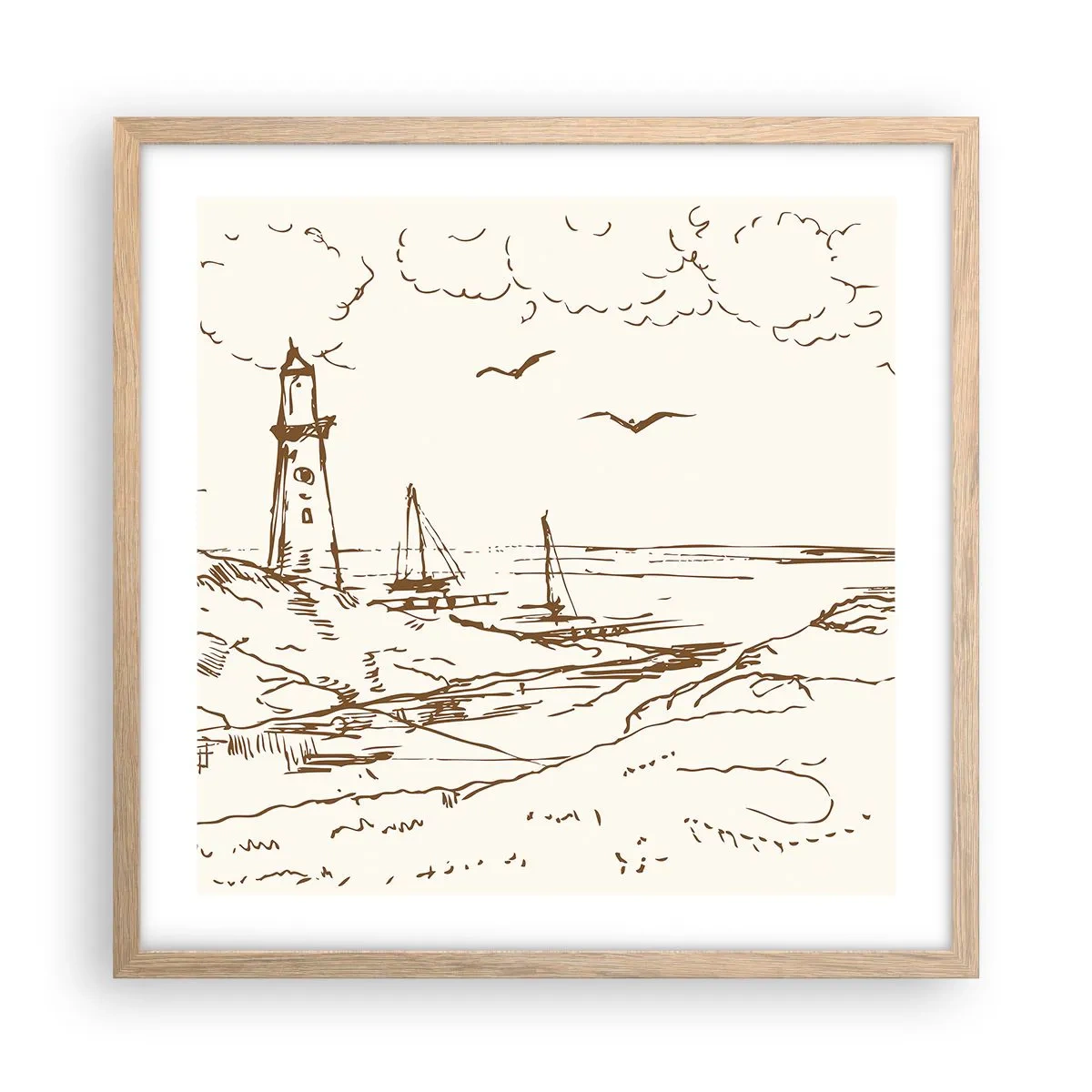 Poster în ramă de stejar deschis - Schiță de amintiri de vară - 50x50 cm