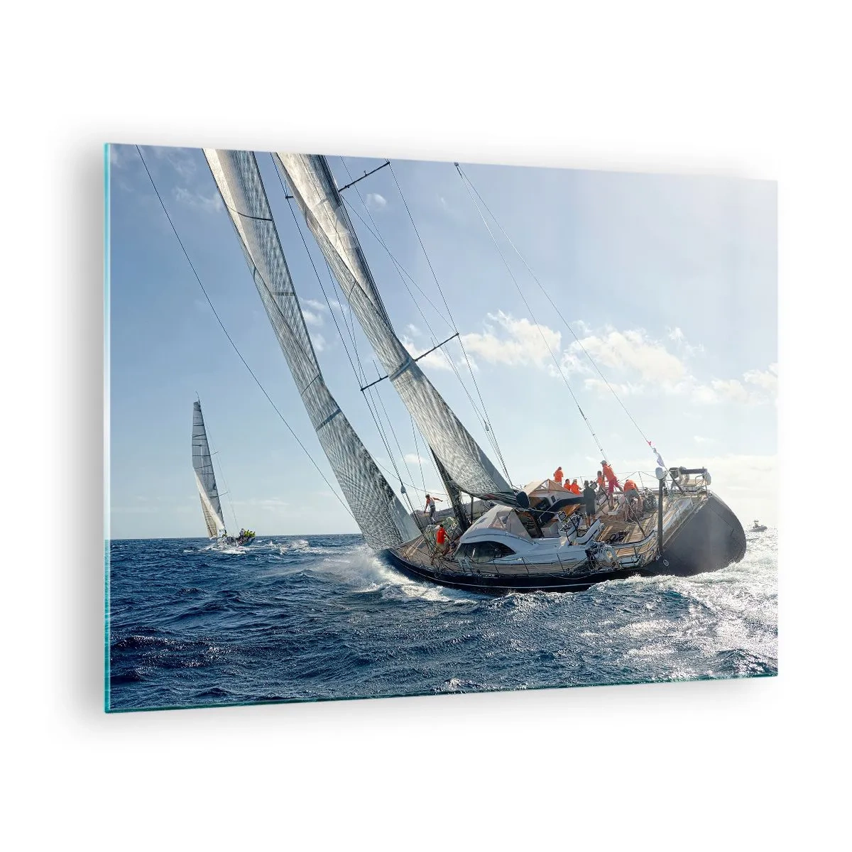 Tablou pe sticlă - Iahturi de curse pe marea deschisă cu vântul în pânze - 70x50cm - Să câștige cel mai bun - Decorațiune modernă pentru perete pentru living și dormitor ARTTOR