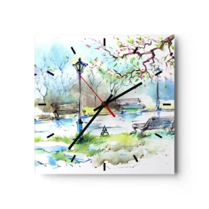 Ceas de perete - Ceas pe sticlă - Magia liniștii din parc - 30x30 cm