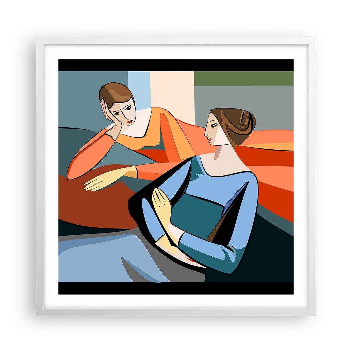 Poster în ramă albă - Un moment de confidențe - 60x60 cm