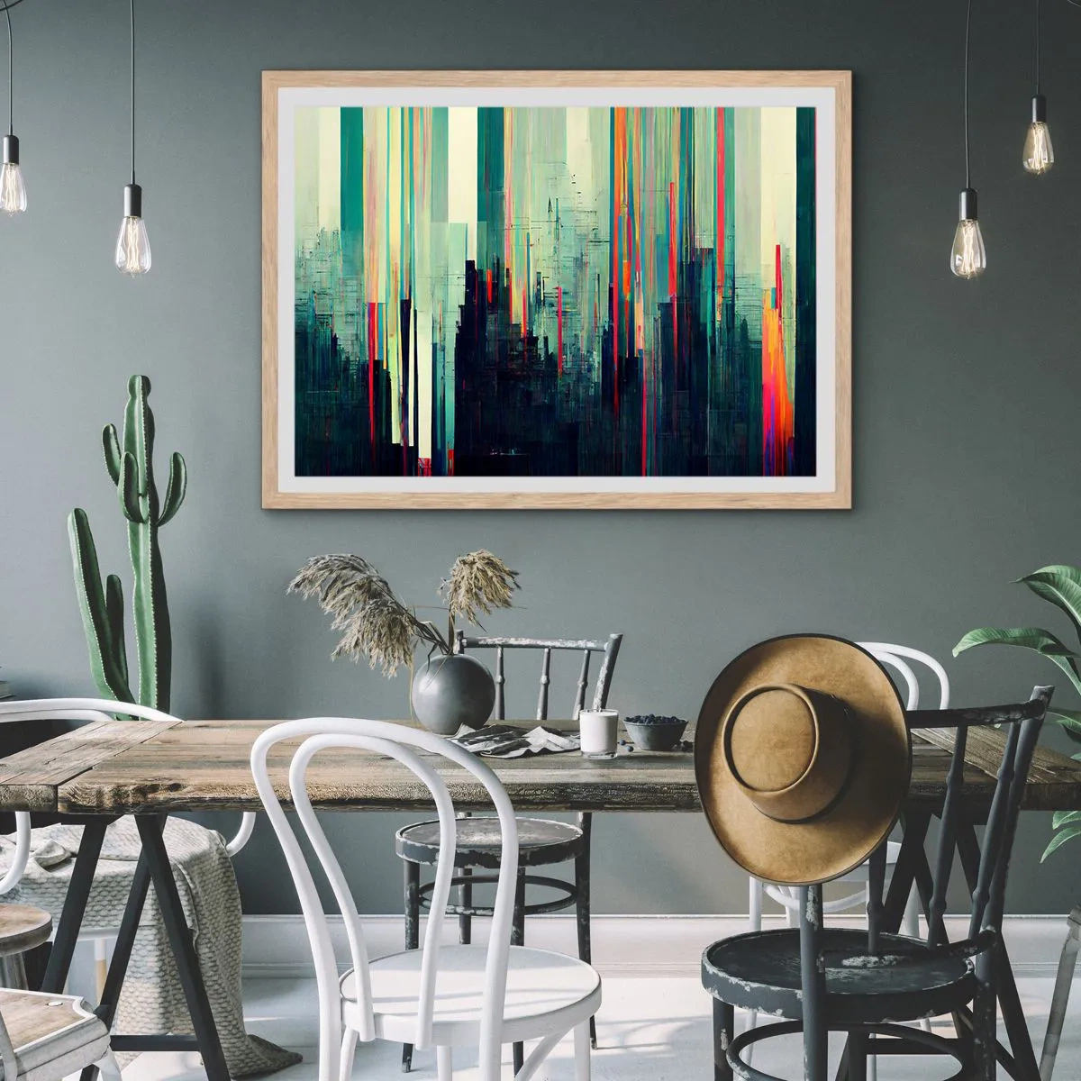 Poster în ramă de stejar deschis - Oraș futurist - 100x70 cm