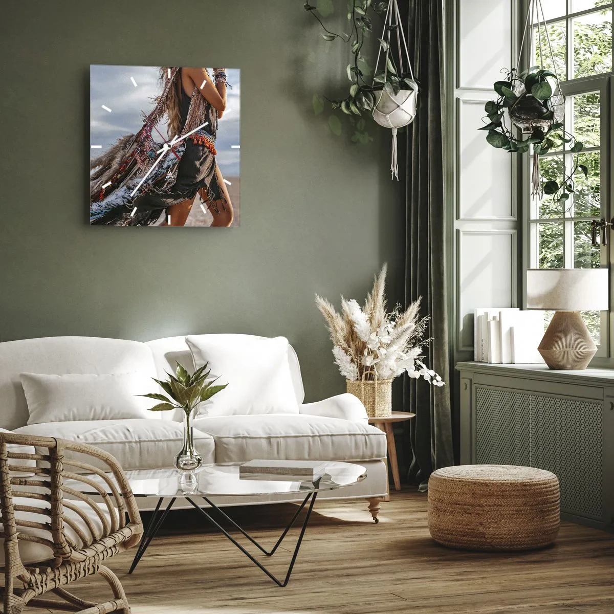 Ceas de perete - Ceas pe sticlă - Iubita șamanului - 40x40 cm