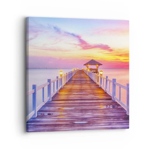 Tablou pe pânză - Tăcerea serii în liliac-auriu - 30x30 cm