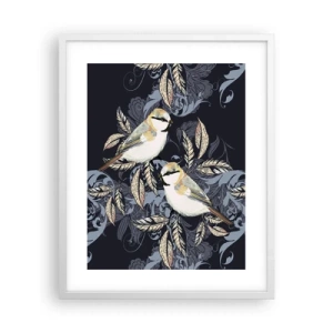 Poster în ramă albă - Ciripirile galben-albastru - 40x50 cm