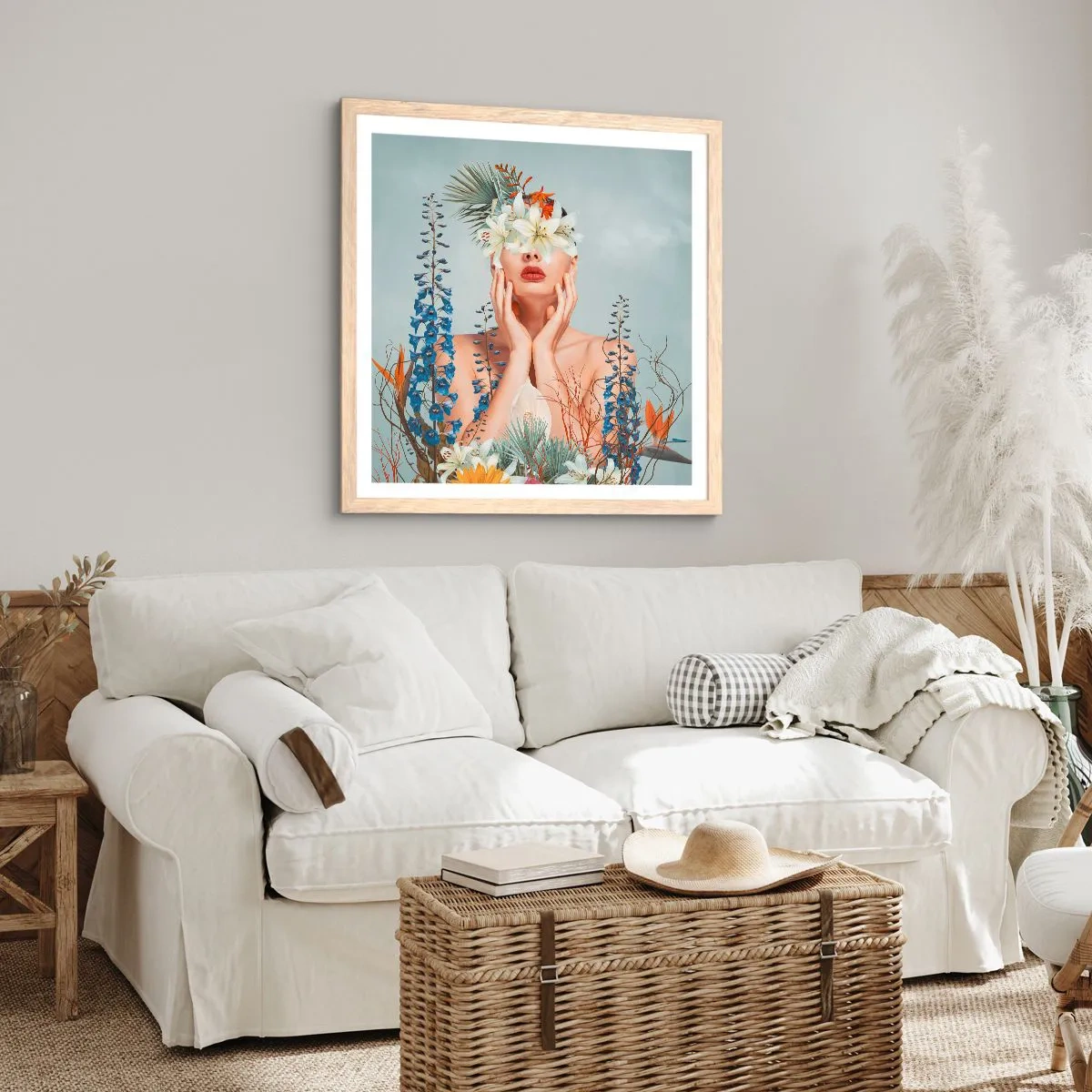Poster în ramă de stejar deschis - Femeia floare - 50x50 cm