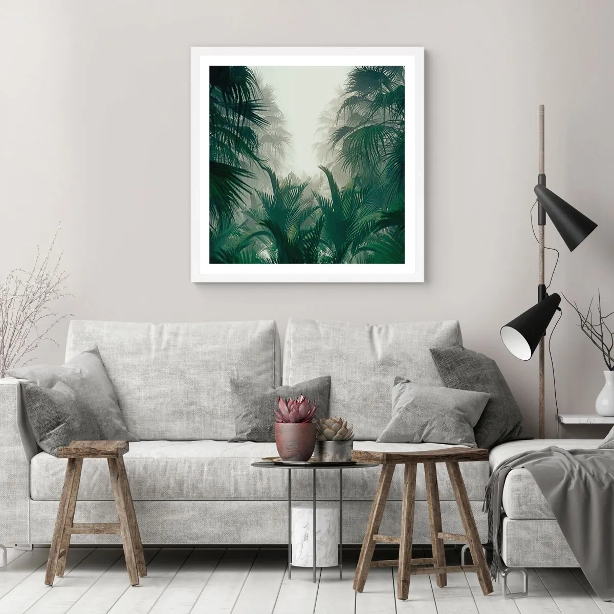 Poster în ramă albă - Mister tropical - 60x60 cm