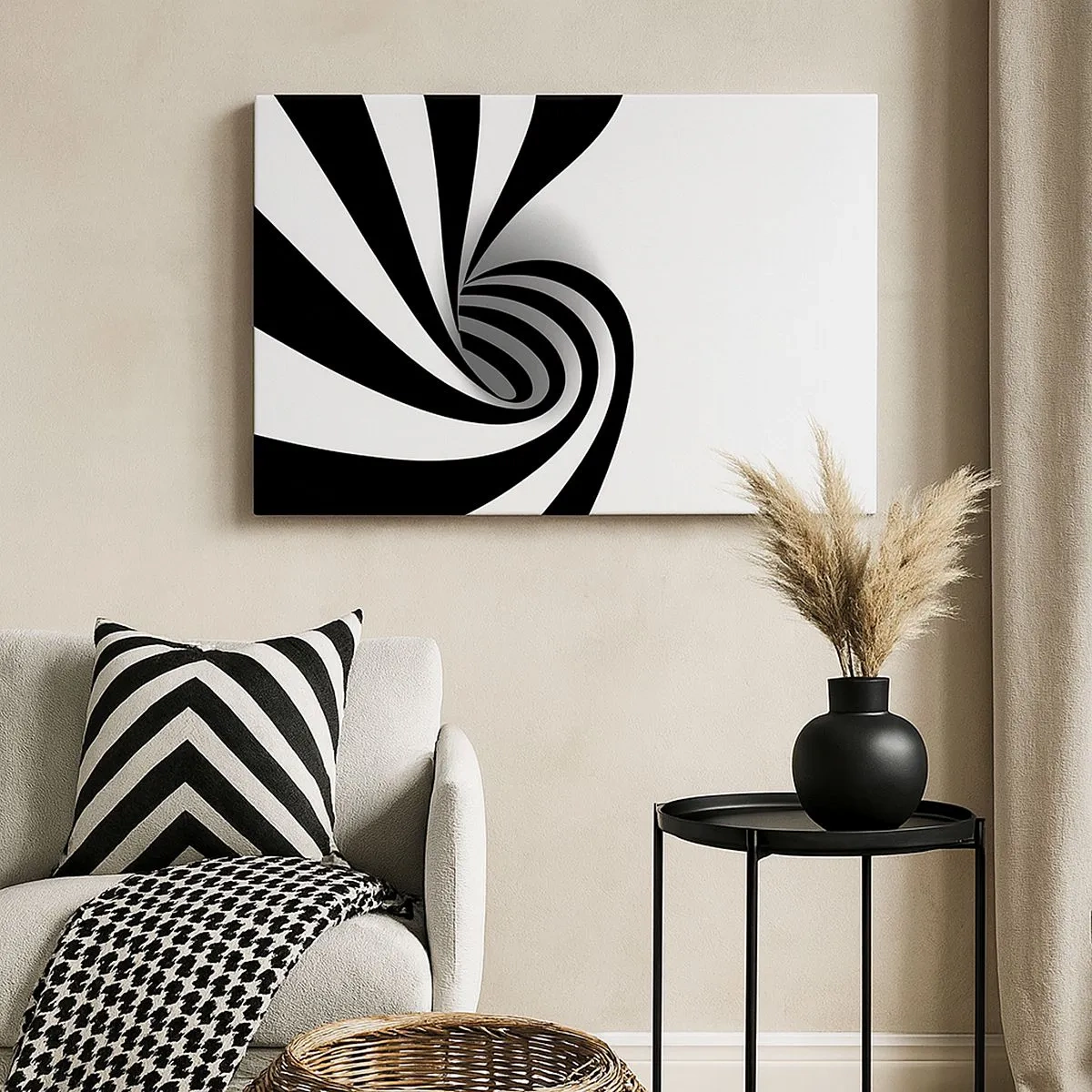 Tablou pe pânză Canvas - Vortex optic alb-negru abstract - 70x50cm - Și totuși se mișcă - Decorațiune modernă pentru perete pentru living și dormitor ARTTOR
