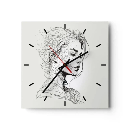 Ceas de perete - Ceas pe sticlă - Desenată cu linii - 30x30 cm