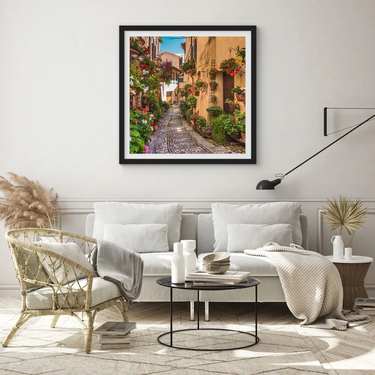 Poster în ramă neagră - Străduță italiană - 40x40 cm