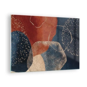 Tablou pe sticlă - Forme abstracte în nuanțe de albastru marin și cupru - 70x50cm - Ușurința de a fi - Decorațiune modernă pentru perete pentru living și dormitor ARTTOR