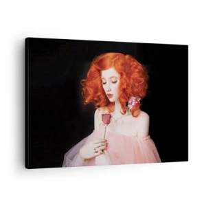 Tablou pe pânză Canvas - O femeie cu părul roșu ține un trandafir - 70x50cm - În stil baroc - Decorațiune modernă pentru perete pentru living și dormitor ARTTOR