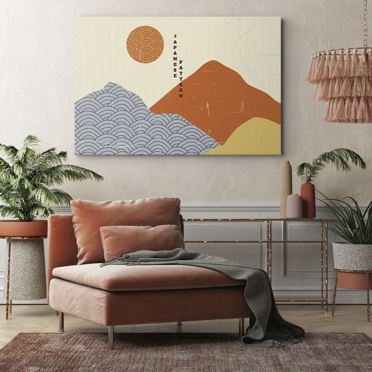 Tablou pe pânză Canvas - Modele japoneze cu munți, soare și stil minimalist - 70x50cm - În stil japonez - Decorațiune modernă pentru perete pentru living și dormitor ARTTOR