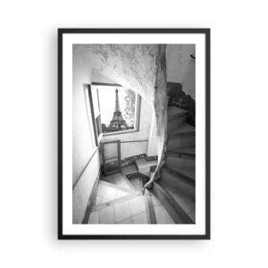 Poster în ramă neagră - Vedere a Turnului Eiffel printr-o fereastră a unei clădiri vechi - 50x70cm - Ce priveliște! - Decorațiune modernă pentru perete pentru living și dormitor ARTTOR
